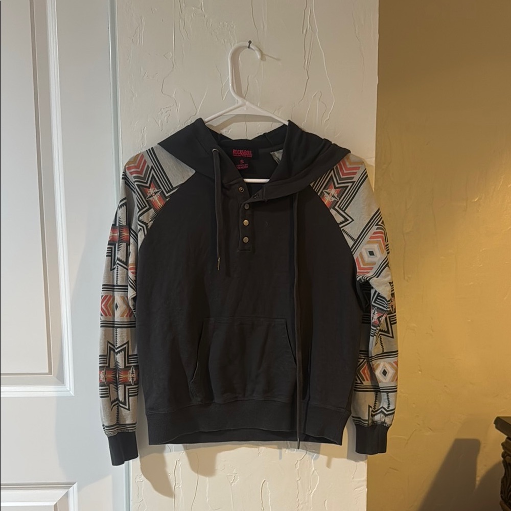 Rock & Roll Cowgirl Black and Gray Jacket with Geometric Sleeves